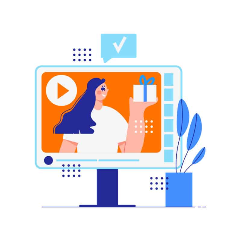 Illustration of authentic video marketing showing a humanโled video interface with play button, engagement elements, and valueโdriven content.